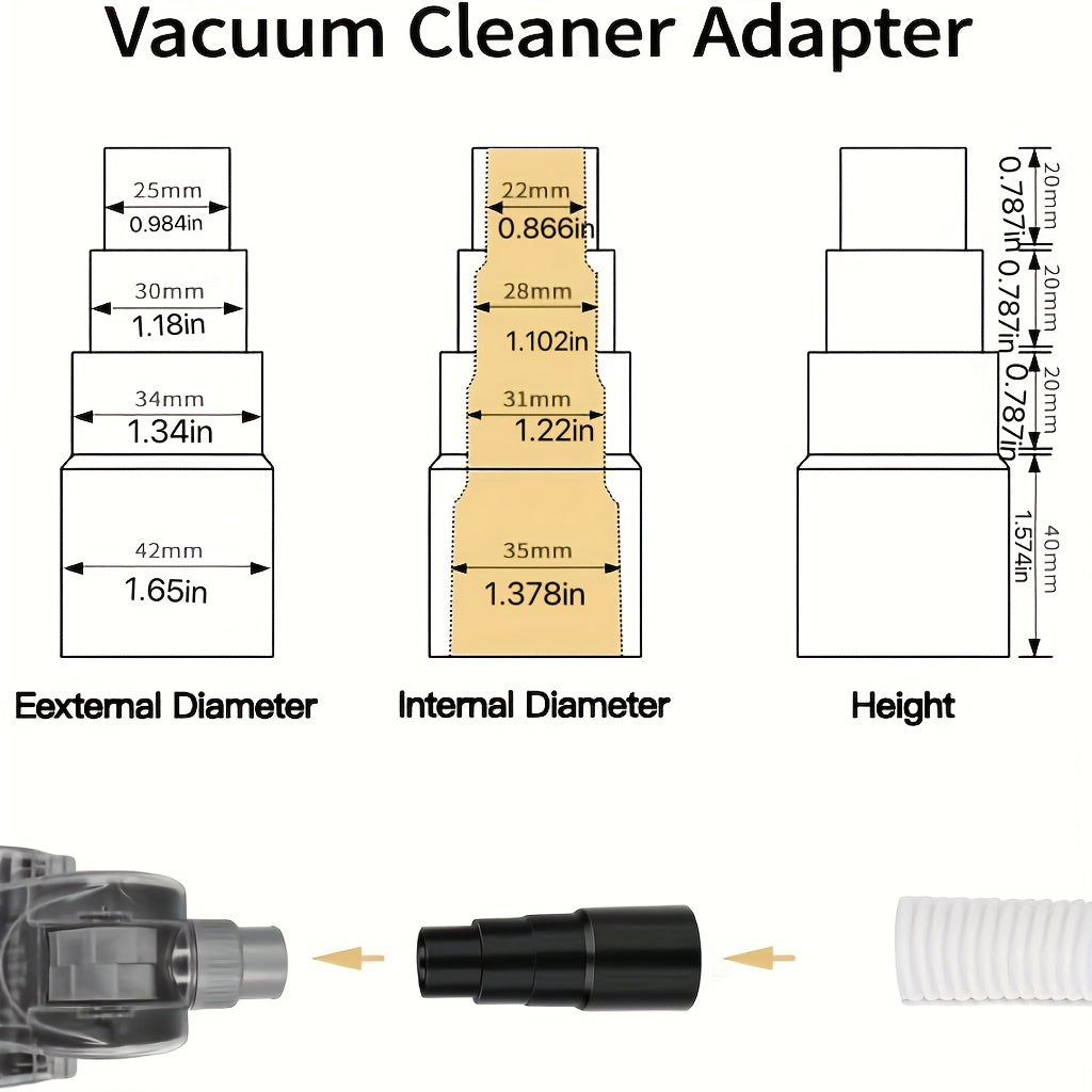 Adapter for Universal Vacuum Cleaner Hose, Compatible with Vacuum Cleaner Brush Heads and Accessories, 4-layer design with sizes of 25mm (1 inch), 30mm (1-1/8 inch), 35mm (1-3/8 inch), and 42mm (1-5/8 inch)