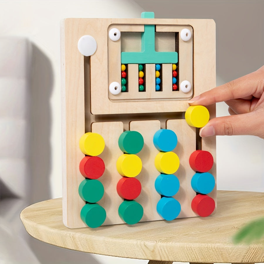 Educational toy for training color sorting, thinking, and hand-eye coordination abilities; wooden roller ball game.