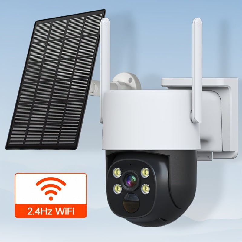 Solar-Powered Outdoor Security Camera - 360° View, WiFi Connectivity, Color Night Vision, Two-Way Audio, IP65 Waterproof, Battery Rechargeable