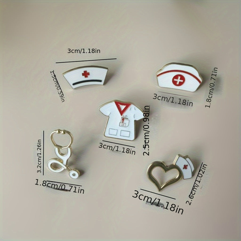 Set of 10 Nurse-Themed Brooches - Adorable Heart Designs featuring Stethoscope, Syringe, and Thermometer Charms for Fashion and Accessories