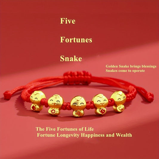 Incorporating a Chinese style and adorned with red thread jewelry, the 2025 Lucky Snake Symbol Red Thread Woven Bracelet showcases five snake pendants, creating a one-of-a-kind piece. Perfect for gifts on birthdays, Valentine's Day, Mother's Day, or as a