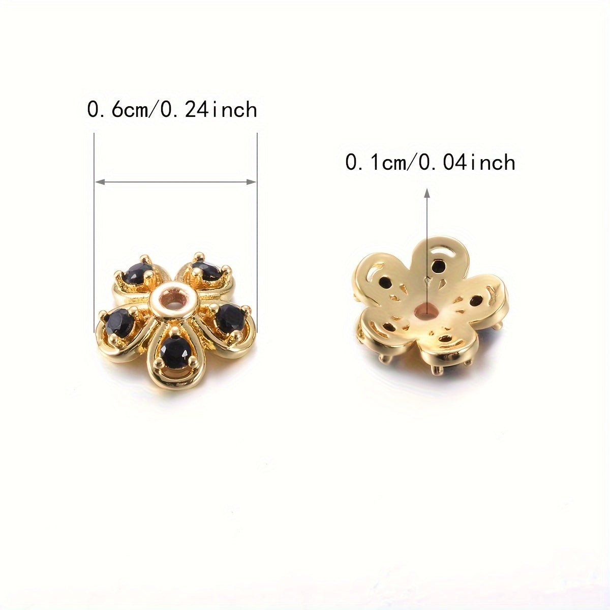 Brass Flower Bead Caps with Synthetic Cubic Zircons - Set of 20 pieces in a bag, including 10mm, 8mm, and 6mm sizes. Perfect for creating stunning jewelry pieces.