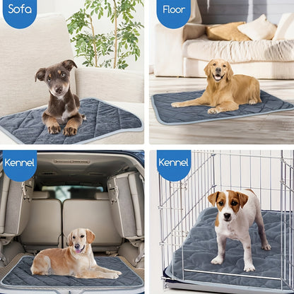 Self-warming pet mat for dogs and cats, with diamond pattern and anti-slip features, suitable for small to large breeds. Ideal for indoor/outdoor use in autumn and winter, washable.