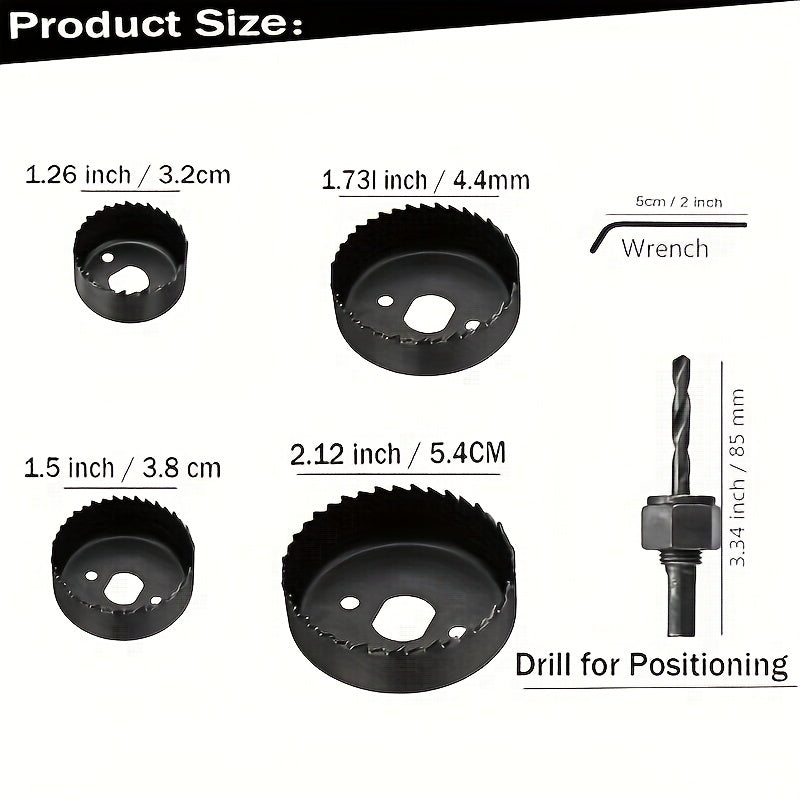 Set of 6/11 hole saws with mandrel, steel round shank, for wood, plastic, PVC, drywall - mixed set.