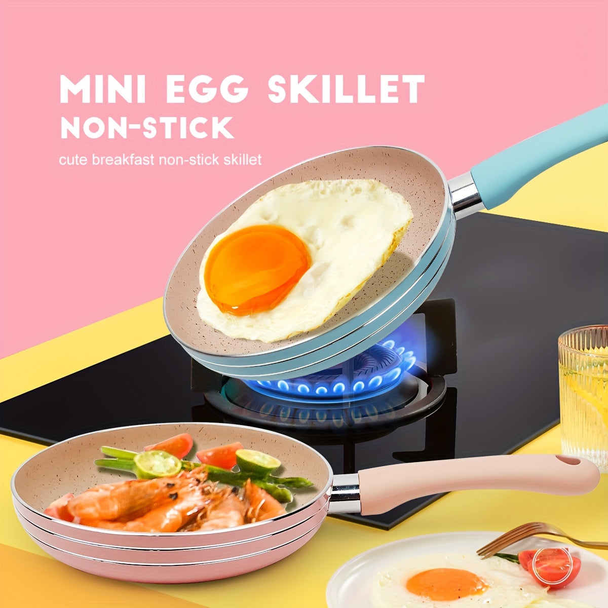 Small Non-Stick Aluminum Frying Pan in Delicate Pastel Colors, Safe for Dishwasher, Kitchenware Set for Single Serving