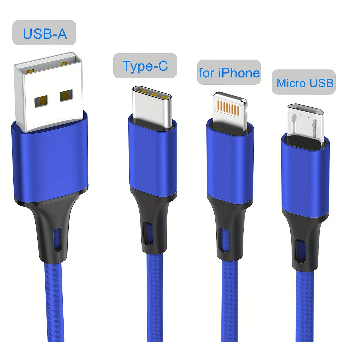 OLISHEN 3-in-1 nylon braided charging cable for various devices, 5-10W power, 149.35cm/118.87cm.