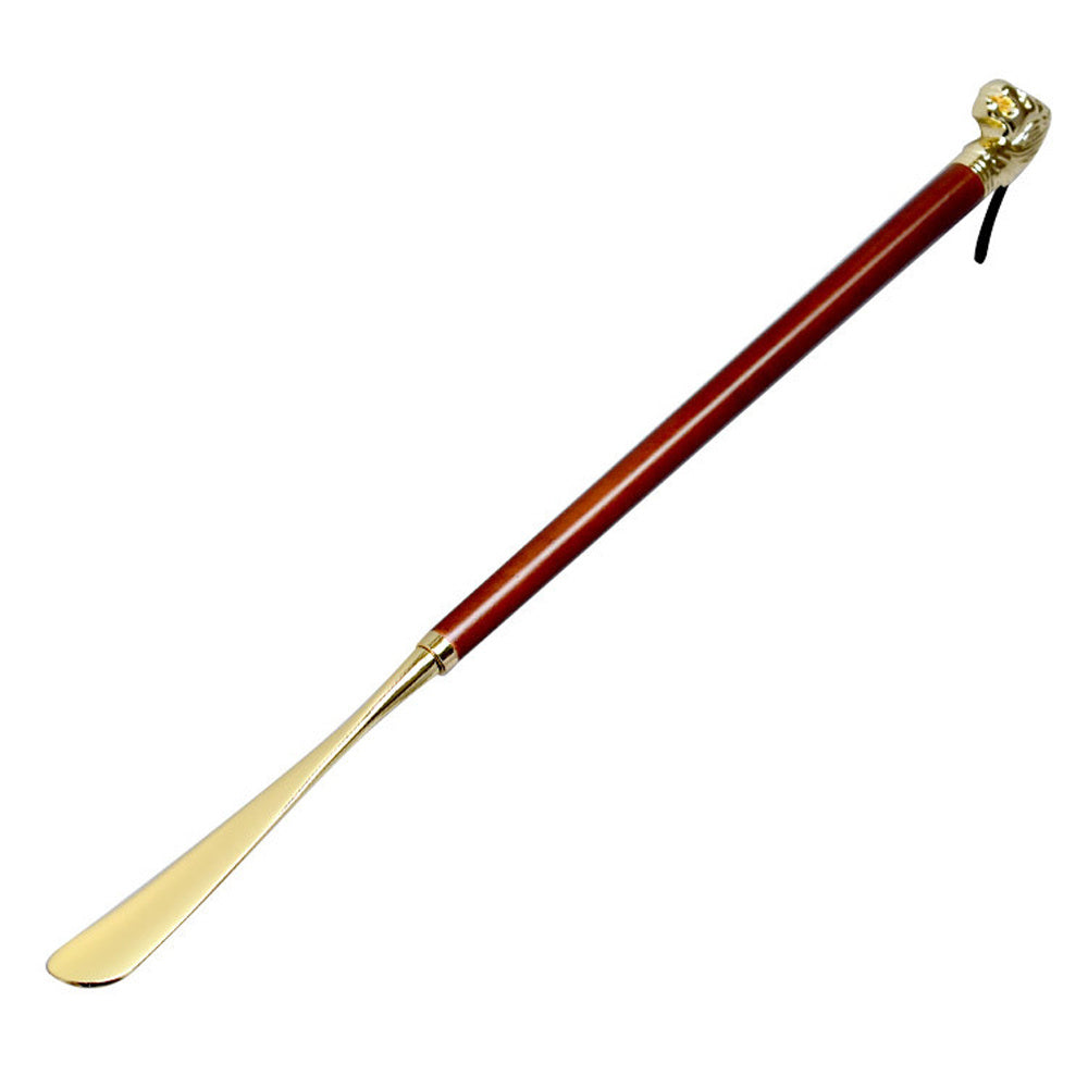 MEGICOT Long Handle Lion Head Shoe Horn is a durable and stylish shoe helper designed for seniors and disabled individuals. Made with zinc alloy metal and ergonomic wooden handle, it is the