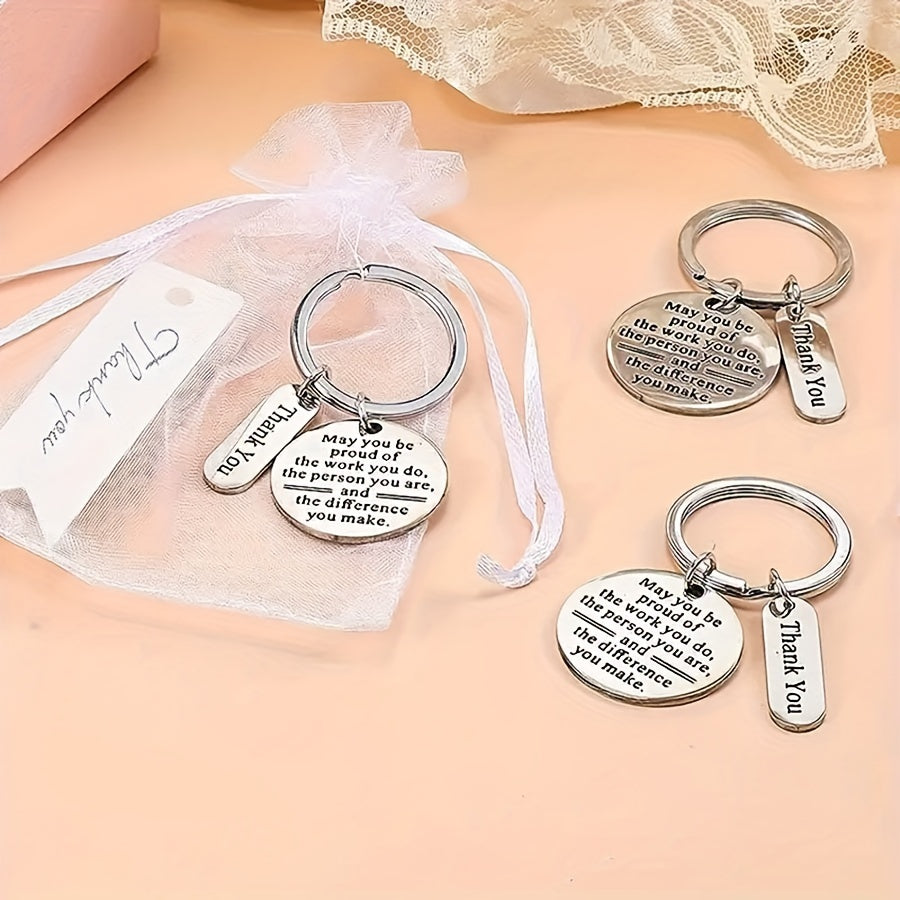 This Employee Appreciation Keychain Gift Set includes 36 pieces, divided into 12 sets. Each set comes with Thank You Cards and Organza Bags, making it the perfect gift for coworkers, nurses, teachers, or as a graduation or office appreciation gift.