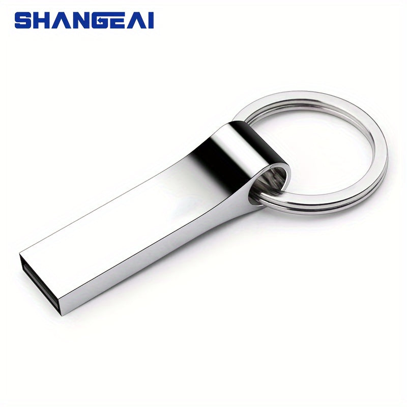 SHANGEAI High-Speed USB 2.0 Flash Drive with Metal Design, 128GB/64GB/32GB Options, Keychain included - Perfect for Laptop Storage & Data Transfer.