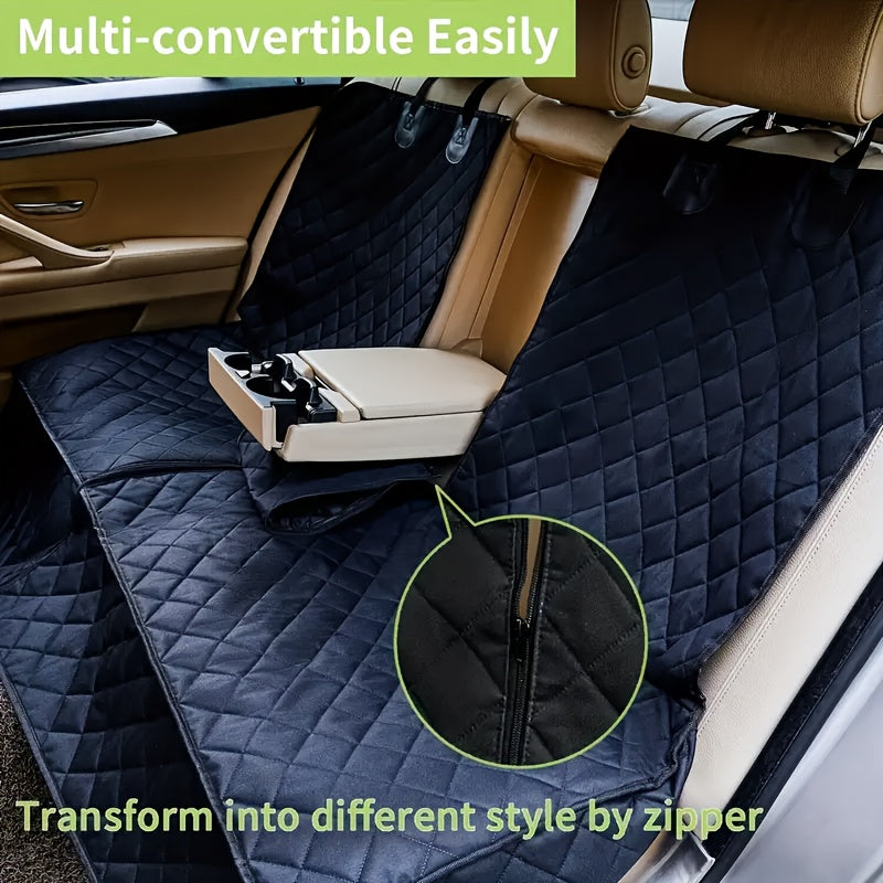 Top-notch car seat cover for pets: waterproof, anti-slip, hair and spill resistant, durable, easy to clean, fits all vehicles, premium quality, long-lasting, stress-free travel companion.