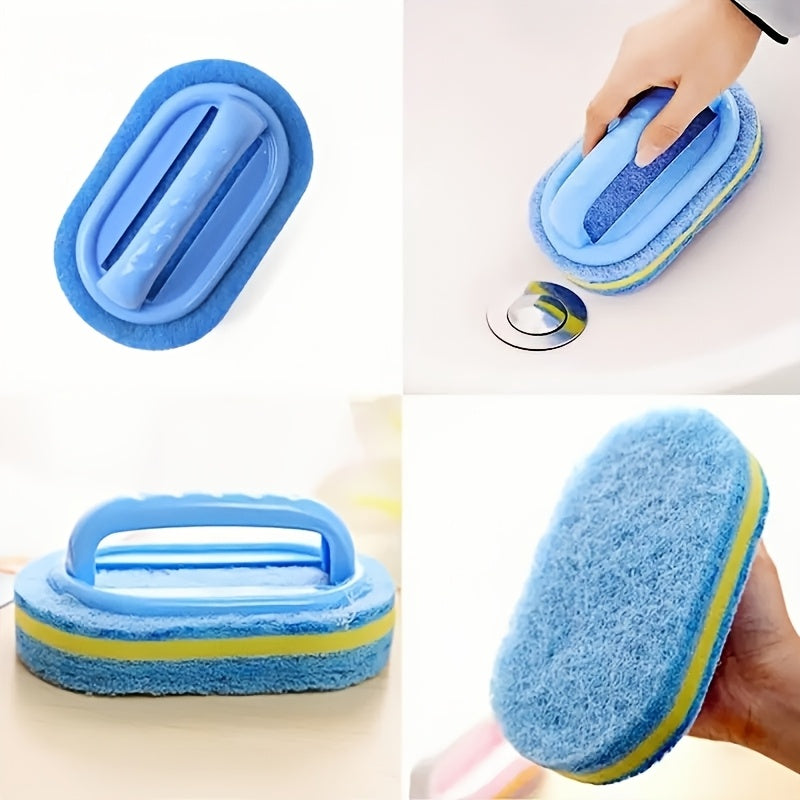 Pack of 2 3-layer sponge cleaning brushes, versatile household tools for cleaning tile, walls, bathtub, bathroom, and pool. Made of durable plastic, no electricity required. Perfect for kitchen cleaning.