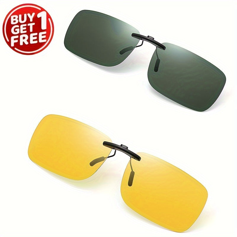 Buy one get one free Mother's Day special: Purchase 2 pieces of polarized clip-on sunglasses for women and men, perfect for drivers. These rimless flip-up glasses fit comfortably over prescription driving glasses.