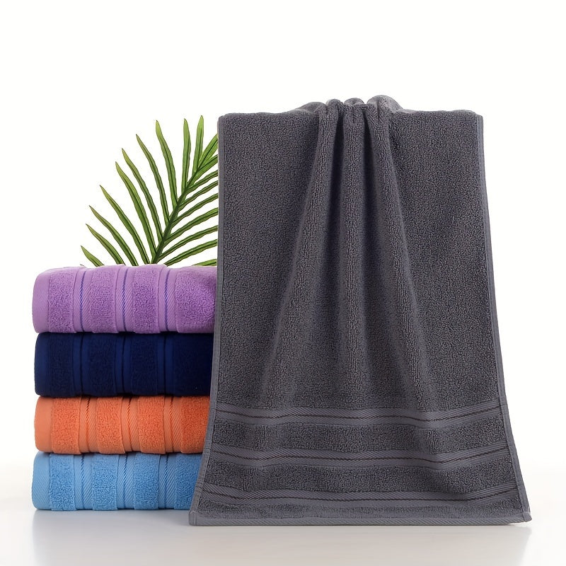 Soft, absorbent, and durable pure cotton velvet towel in gray with striped design. Individually packed in OPP bag. 420 GSM knit fabric for bath or beach.