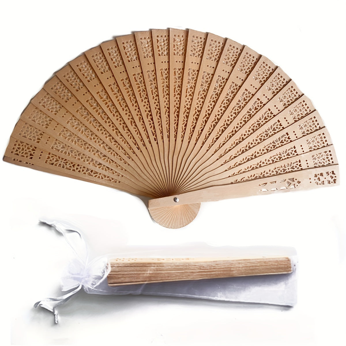 Set of 24 Elegant Wooden Wedding Fans - Folding Hand Fans for Bridal Party Favors and Performance