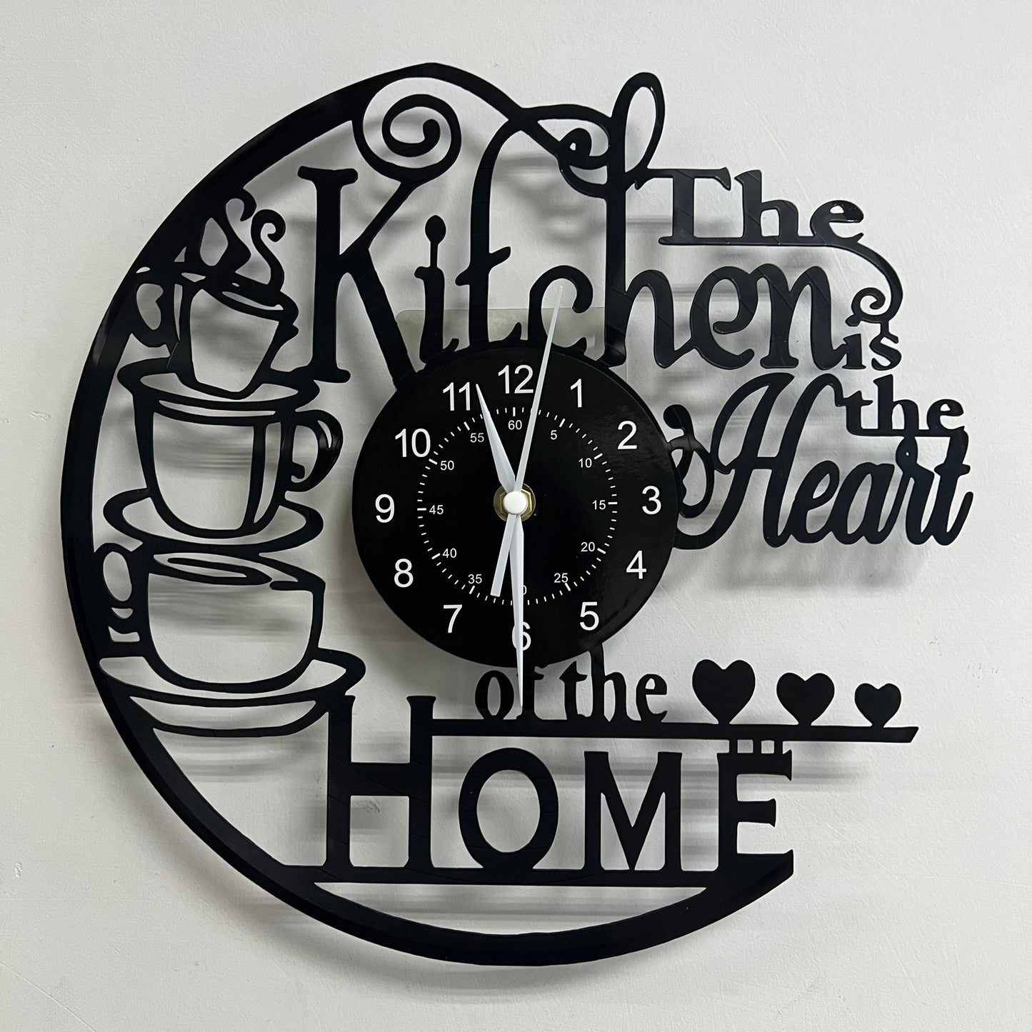 Vinyl Record Wall Clock in Black, Silent for Living Room, Bedroom, Kitchen, Office, Bar, Cafe, or Coffee Shop.