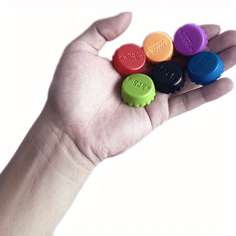 6-Pack Silicone Bottle Caps for various bottles, with multicolor lids for food storage.