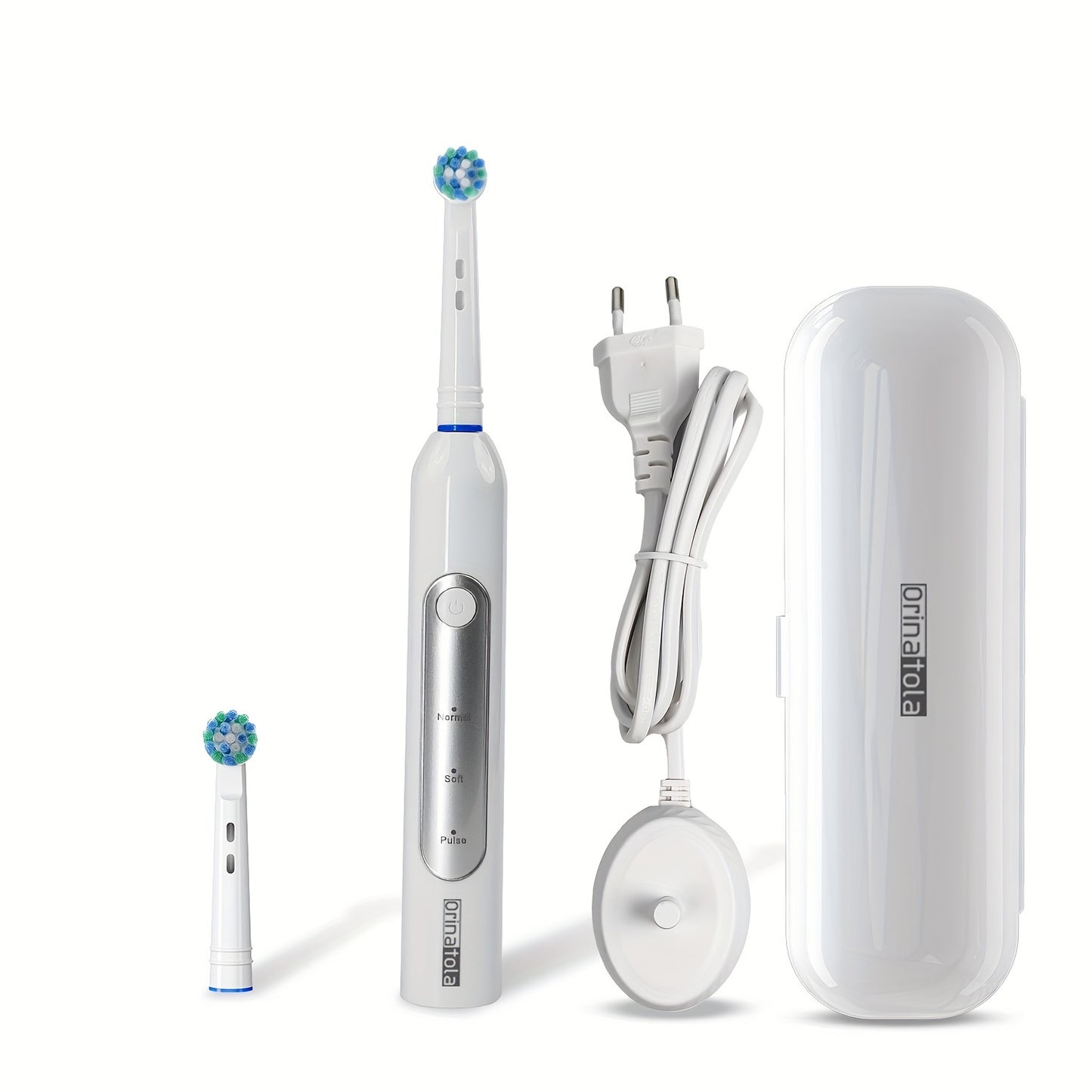 Orinatola Electric Toothbrush with 3 rotating cleaning modes, 1 travel case, 2 replacement brush heads, induction charging, and high rating - ideal for gifting.