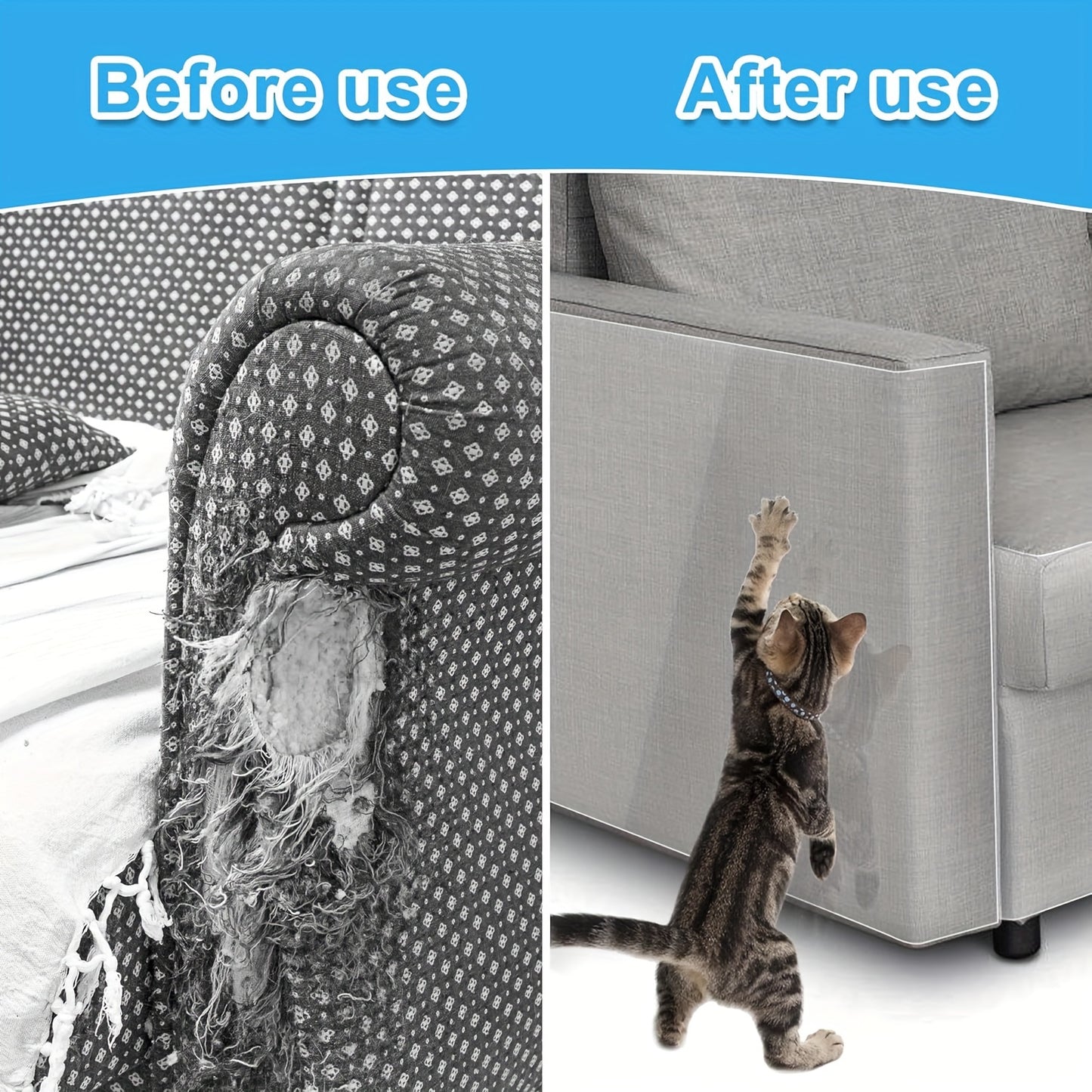 299.72 x 29.97cm PVC Self-Adhesive Sofa Protector, Transparent Anti-Scratch Furniture Cover for Cats