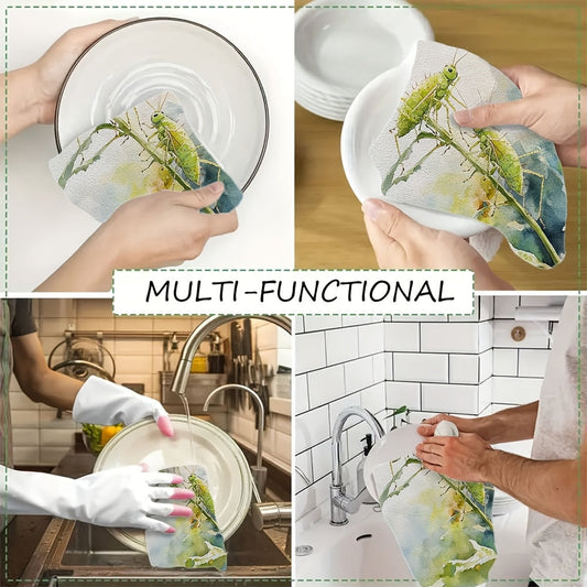 Two pieces of ultra soft kitchen towels featuring a watercolor aphid and sap design. These highly absorbent dish hand towels are made of polyester and are machine washable. Measuring at 40.64x60.96 cm, they are ideal for holiday decor and as dish towels.