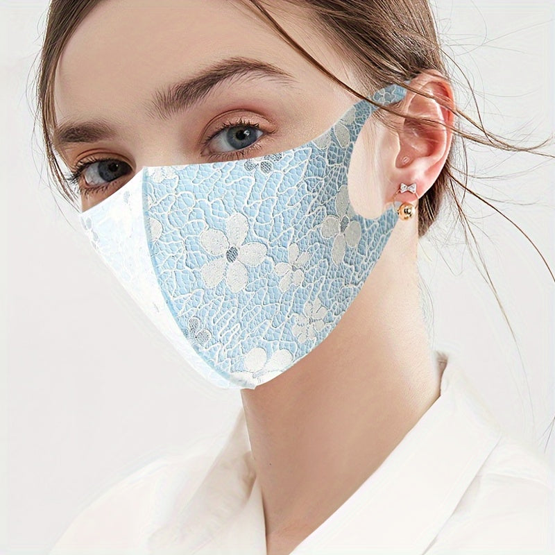 Stylish Lace Face Mask Set Featuring Floral Design - Includes 2 Masks, Reusable and Breathable, Ideal for Outdoor Activities and Sun Protection