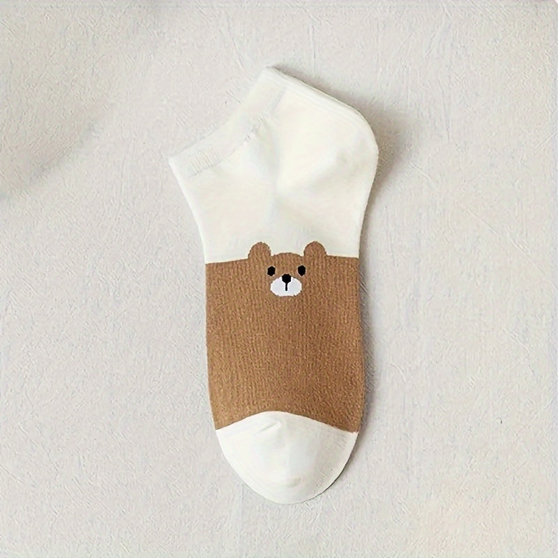 5 cute bear design ankle socks for women. Made of soft polyester and spandex blend, lightweight and cute for casual wear.