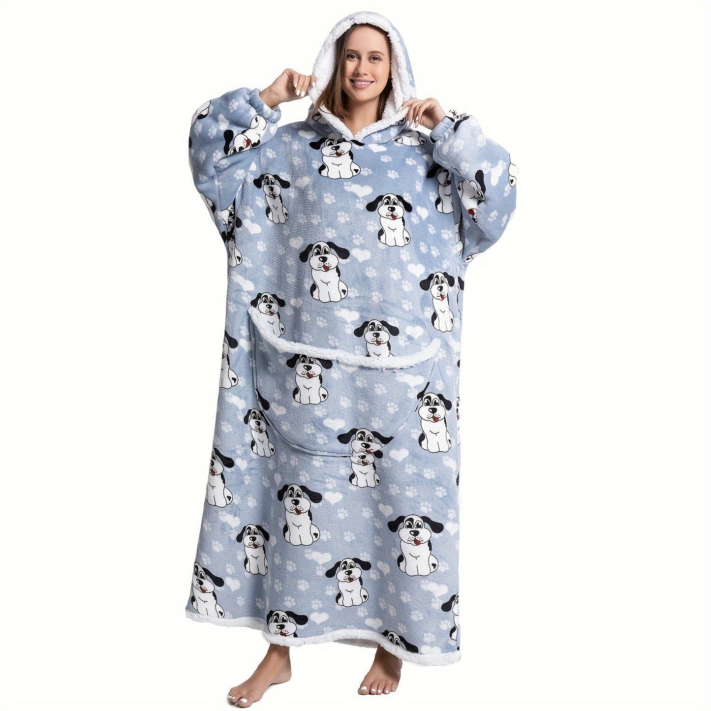 Stay warm and cozy in this Extra Long Wearable Blanket Hoodie featuring a Preppy Style Oversized Flannel design with Animal Print for Adults. Made with Polyester Knit Fabric, this Hand Wash Only Cozy Giant Hoodie is perfect for those chilly nights. 1pc