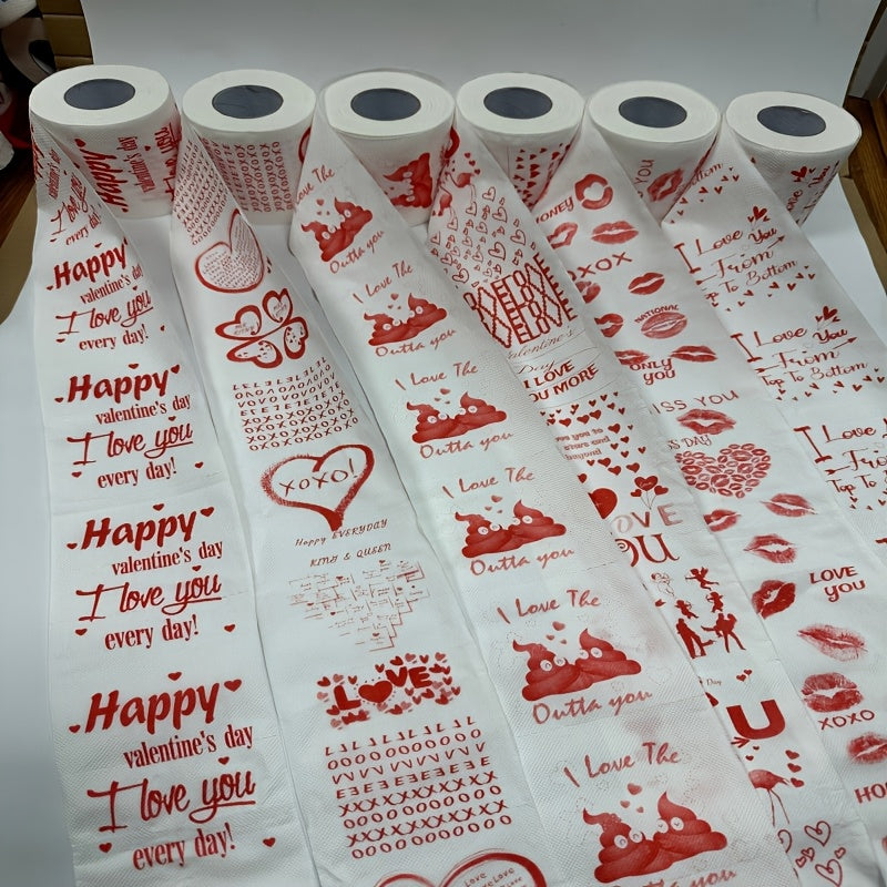 Each pack contains 2 rolls of whimsical and creative printed toilet paper, featuring a fun mix of birthday, wedding, and Valentine's Day themes. There are 6 unique combinations to choose from, including flamingos, XOXO, Cupid, red lips, hot kisses, LOVE