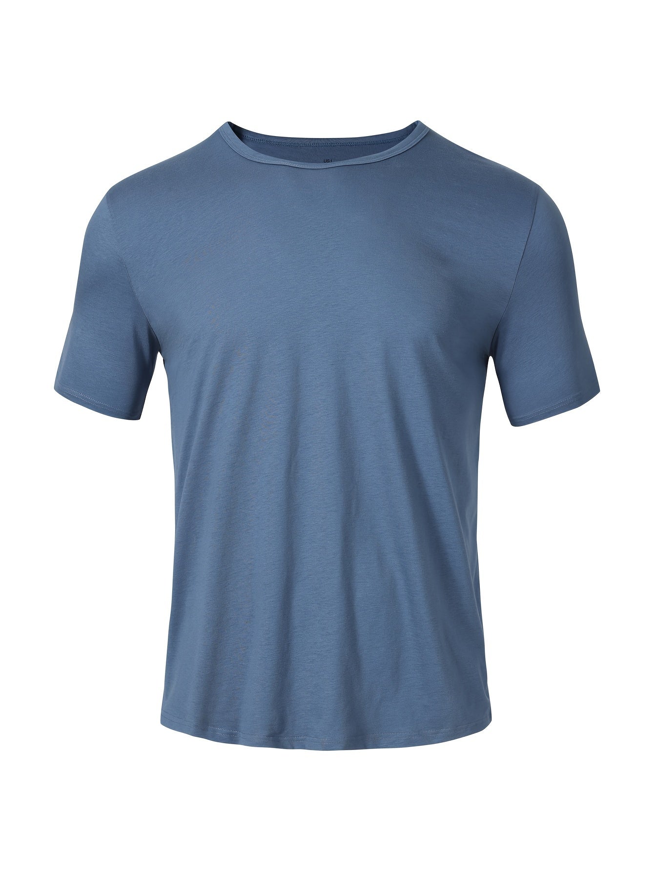 5 Men's 100% Cotton T-Shirts in Black, Dark Blue, Light Gray, White, and Black. Breathable, comfortable, crew neck, short sleeve. Ideal for all seasons, machine washable.