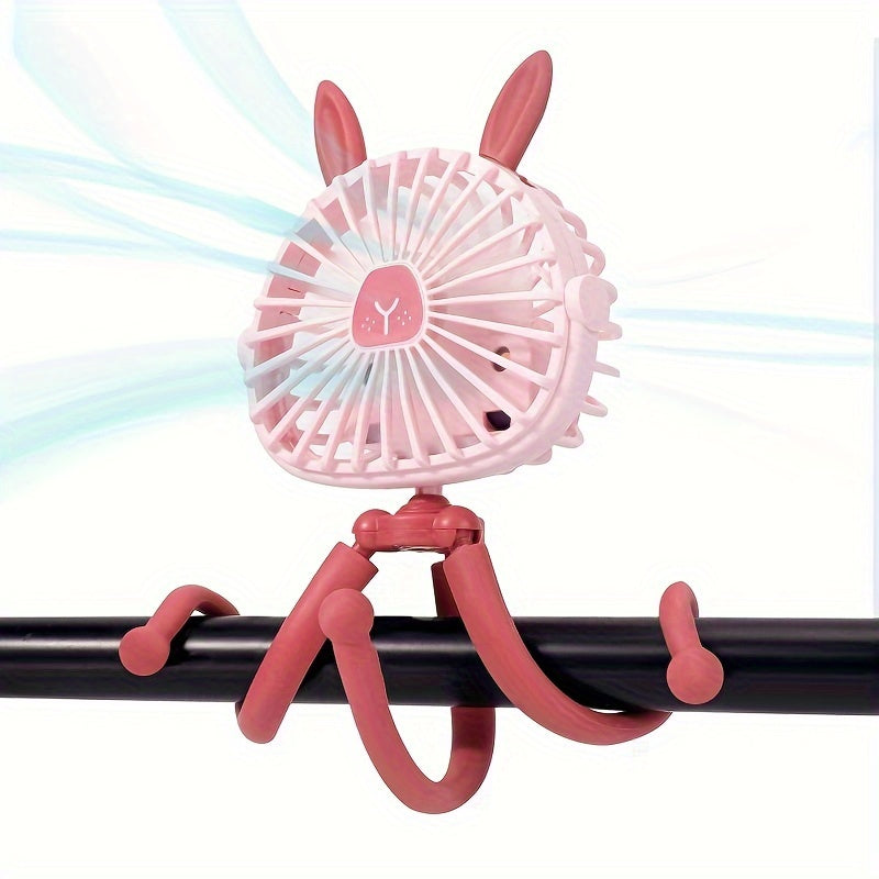 The Rabbit Octopus USB Fan is a cute and convenient portable fan that comes with a flexible stand and a mini clip-on design. Perfect for use in strollers, beds, dorms, desks, and more, this quiet and rechargeable fan is ideal for use at home or while