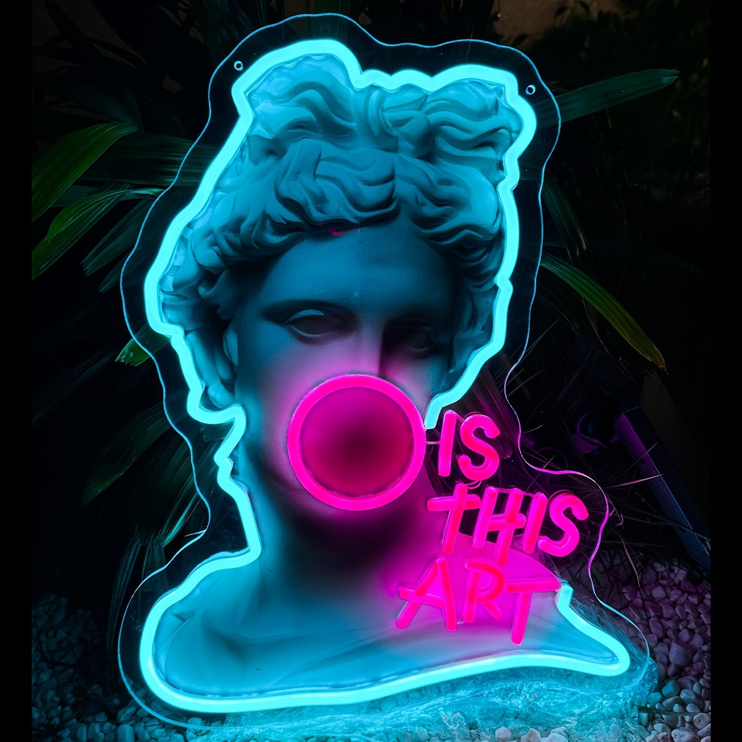 Neon LED Apollo Profile Sign with "Is This Art" Text, Pink Light, Modern Wall Decor, Bar Accent, Unique Design