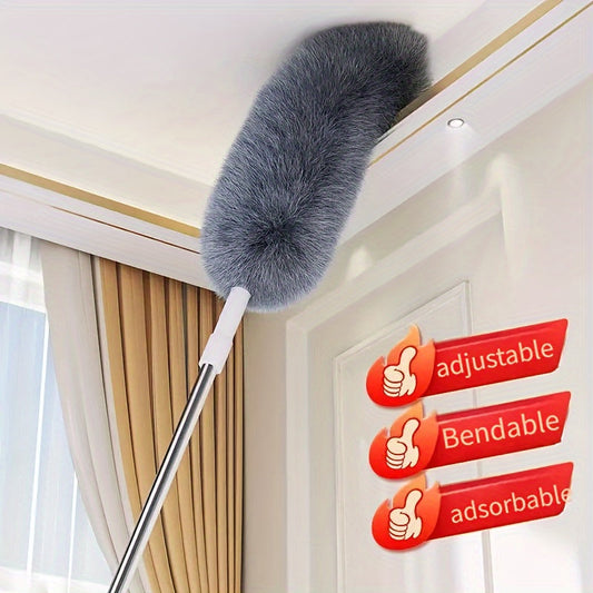 One pack of Electrostatic Telescoping Duster with Bendable Head features a metal handle and a horsehair brush, perfect for cleaning ceiling fans, high ceilings, furniture, and cars. This multipurpose dusting tool does not require batteries.