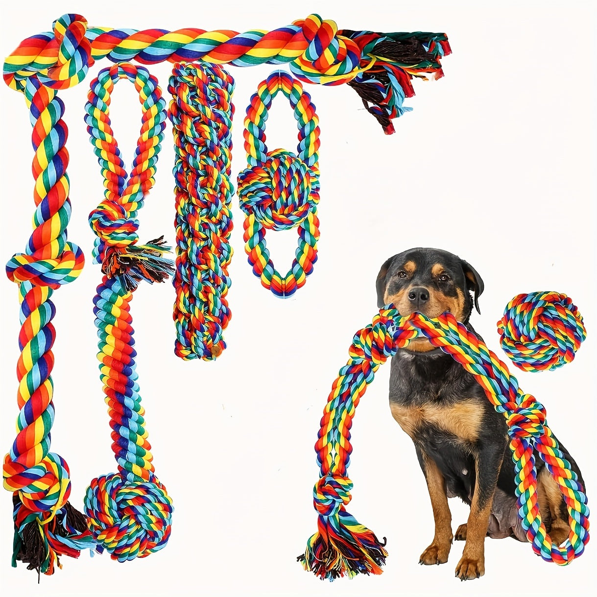 Durable 6-Pack Cotton Blend Dog Rope Toys for Medium to Large Breeds - Great for Teething and Tug of War".