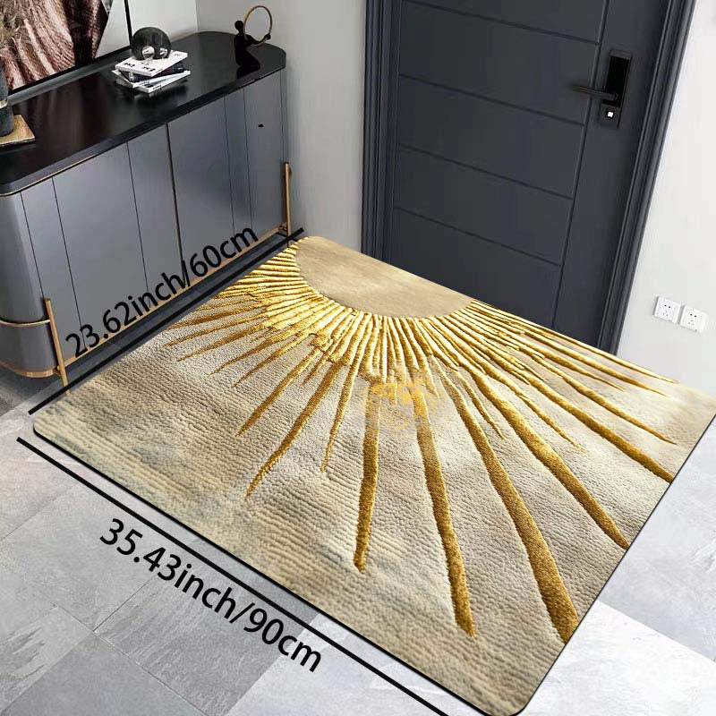 Rectangular Entrance Mat with Sunburst Design - Soft Thick Sponge Indoor Rug, Machine Washable Polyester with PVC Backing, Decorative Carpet for Kitchen, Laundry, Bathroom, Living Room, Bedroom - 1 Piece