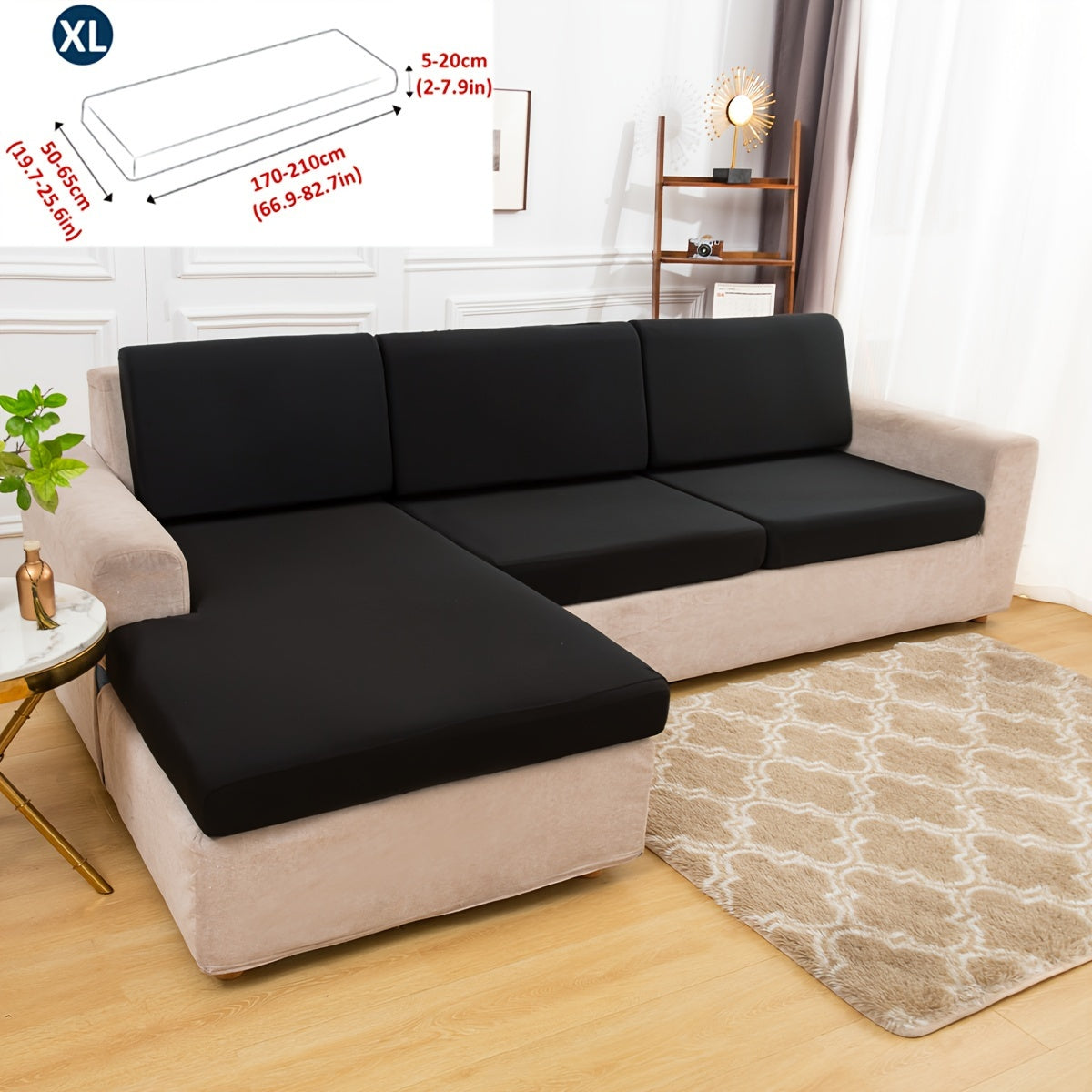 Stretch sofa seat cover to protect living room cushion.