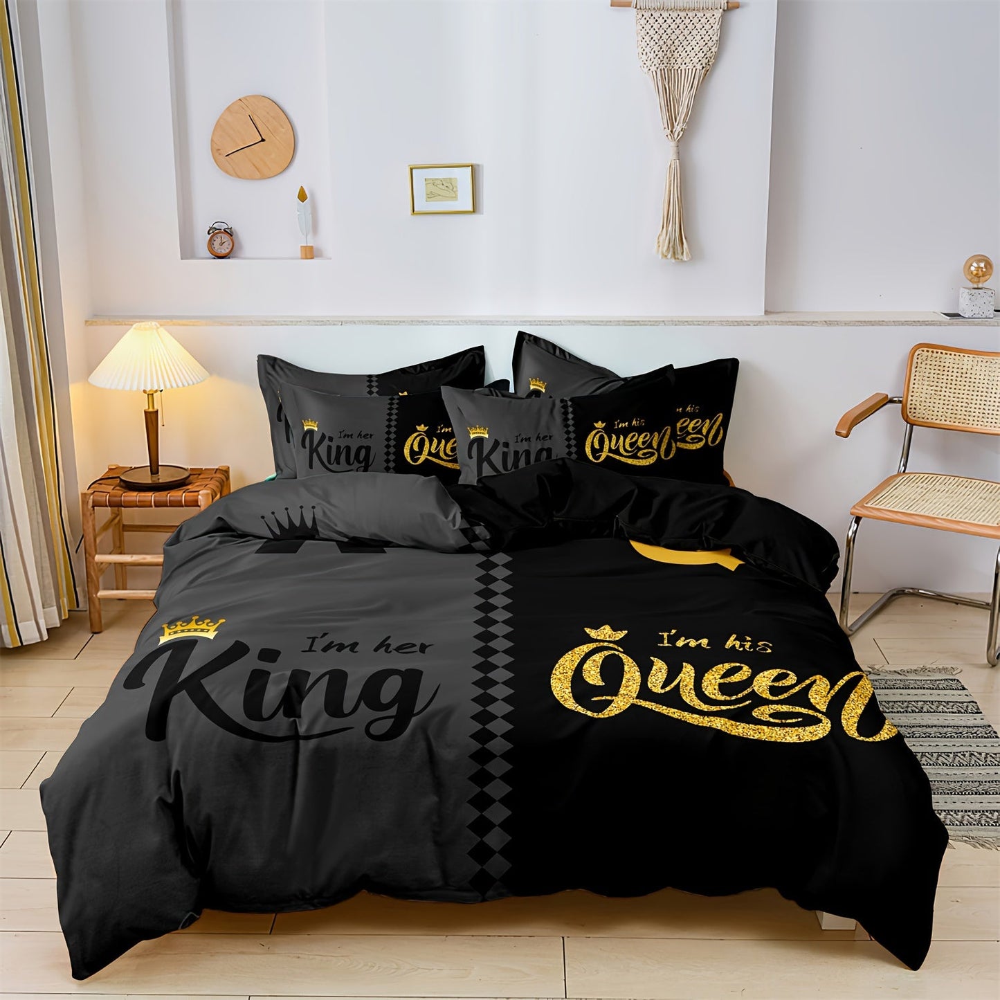 Valentine's Day Queen & King Crown Design Duvet Cover Set - 3 Piece Set, Printed Crown Design, Soft Polyester, Breathable, Machine Washable - Includes 1 Duvet Cover & 2 Pillowcases (Insert Not Included)