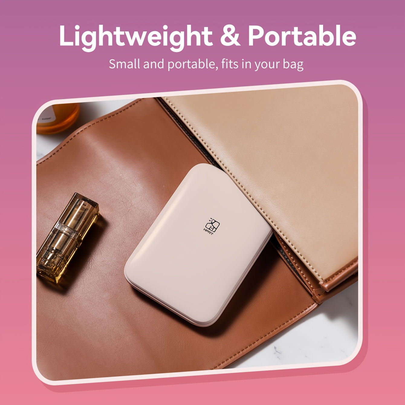 HPRT Mini portable photo printer with wireless connectivity, 303DPI color printing, ZINK technology, compatible with iOS/Android devices, ideal for parties/travel in pink.