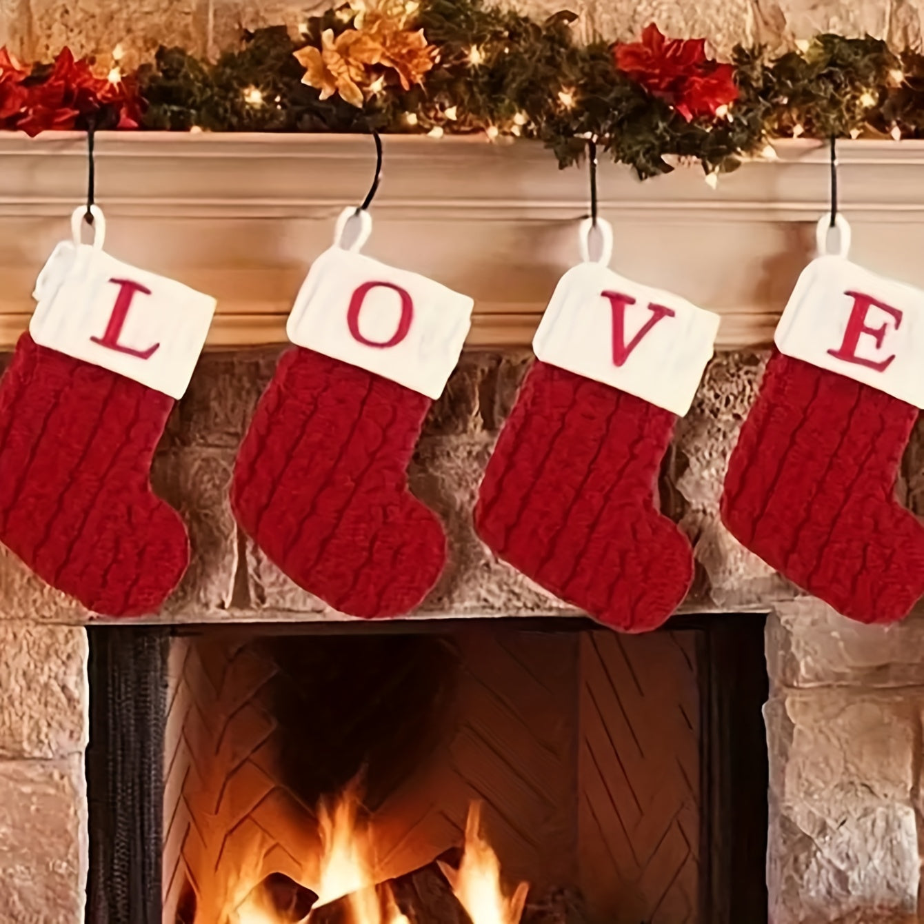 Knitted Christmas stocking with letter design - ideal for tree decor and holiday gifts, made of durable polyester for festive charm.