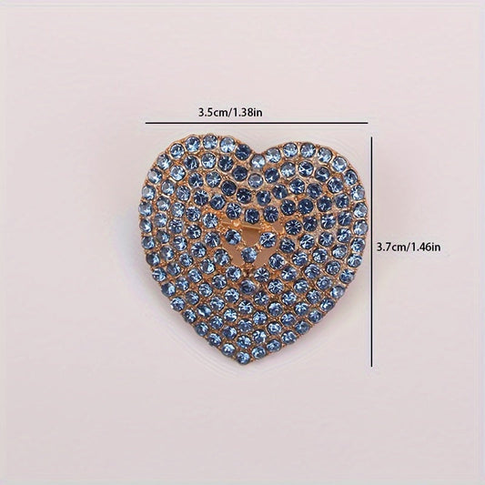 Heart-shaped brooch embellished with sparkling rhinestones - a stylish lapel pin for women's attire, perfect for adding charm to dresses, coats, sweaters, and corsages.