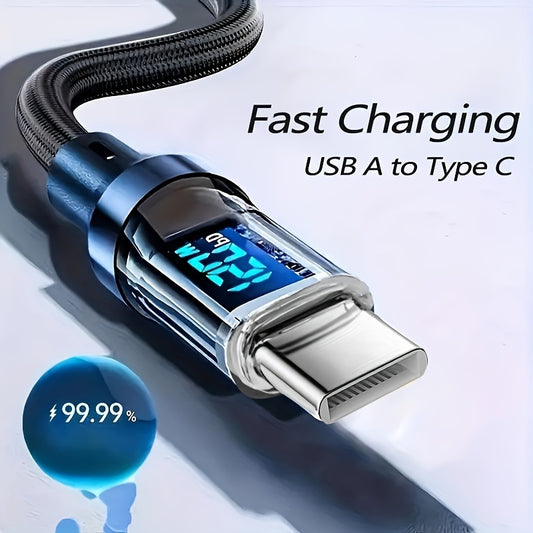 High-speed 120W Type-C cable with LED screen for real-time power display