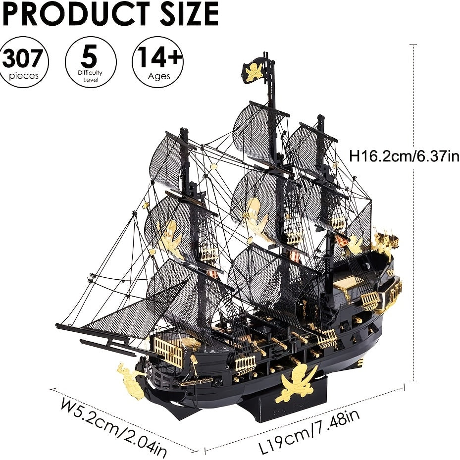 Piececool Metal 3D Puzzles for Adults, Flying Dutchman Pirate Ship Model Kit, DIY craft kit for family time, ideal birthday gift.