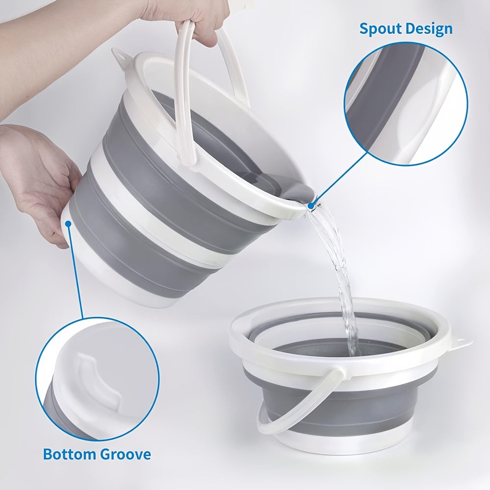 This silicone bucket can collapse for easy storage and transport, making it perfect for a variety of uses such as household chores, car washing, outdoor activities, gardening, camping, fishing, and beach trips. Its space-saving design also makes it ideal