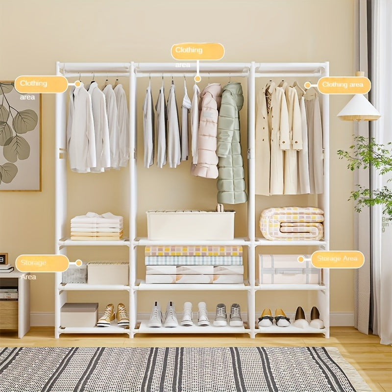 Durable Freestanding Metal Coat Rack Organizer with 1, 2, or 3 Rows - Multipurpose Storage for Garments & Accessories, Easy to Use with No Assembly Required, Space-Saving Design