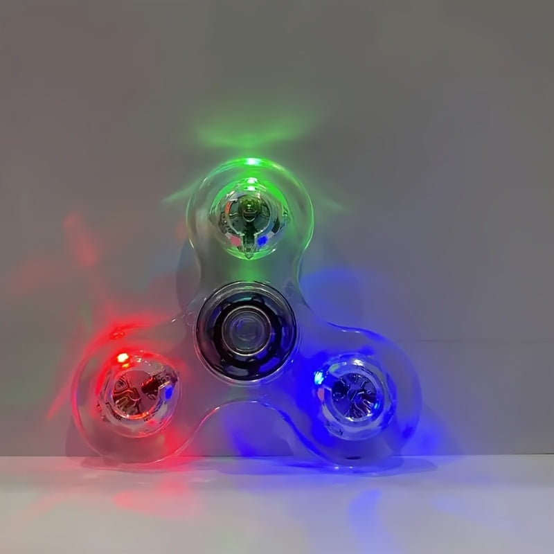 LED light-up transparent fidget spinner for stress relief and fun for all ages.