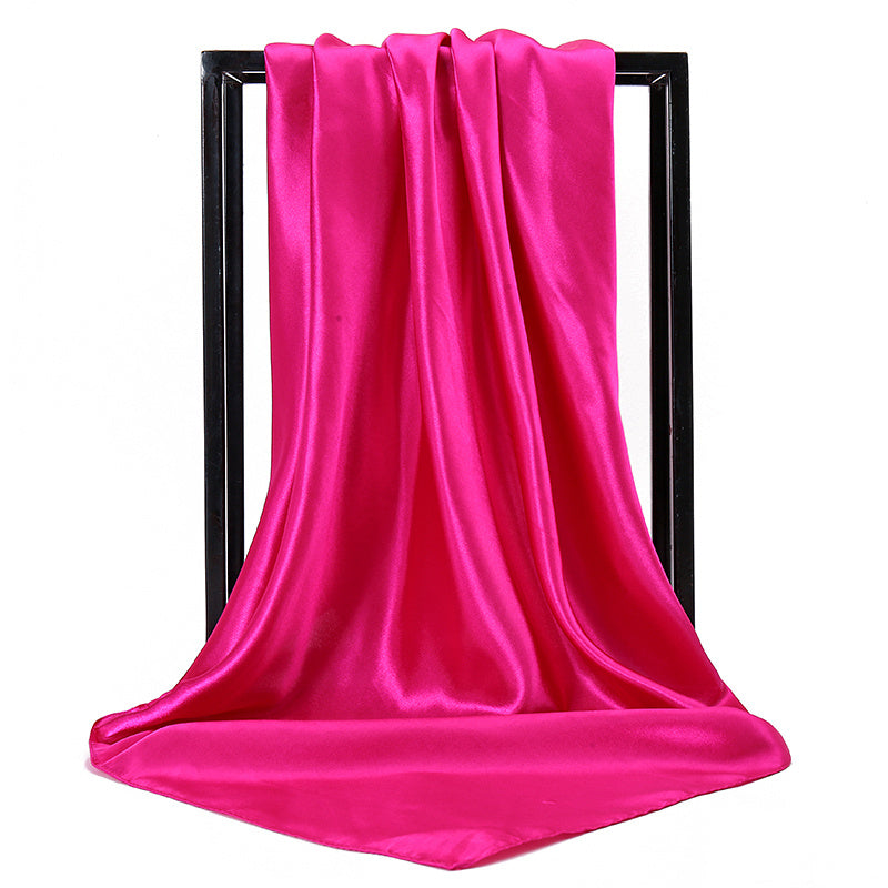 Large satin square scarf for women, suitable for hair wrapping or as a gift. Made from imitation silk.