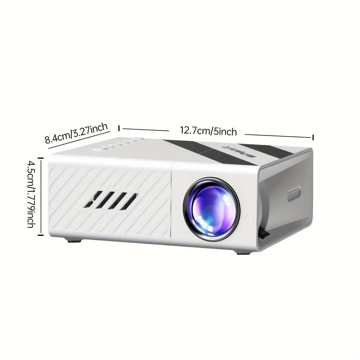 Compact EU Plug projector suitable for home cinema, outdoor, and office use. Compatible with USB, HDTV, AV, IOS, Android, and more.