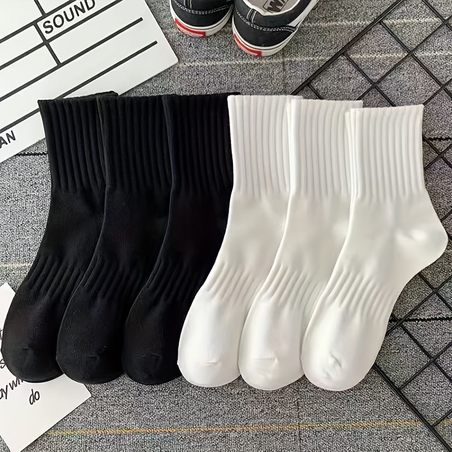 6 pairs of comfortable, breathable mid-tube ribbed socks for women.