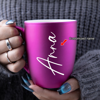 Custom 11oz ceramic coffee mug with personalized name design, ideal for birthday and Valentine's Day gifts for family and friends. Hand wash only.