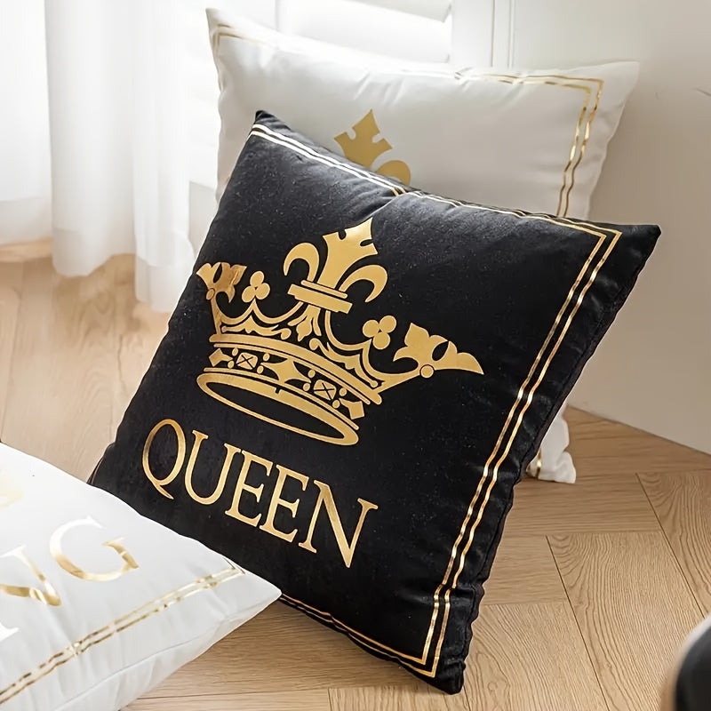 Luxury gold-plated decorative cushion cover with crown pattern in black and white hot stamping print for home sofa.