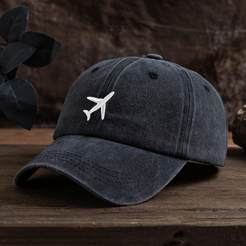 Airplane Embroidery Baseball Cap for outdoor activities, providing sun protection for mountaineering and fishing.