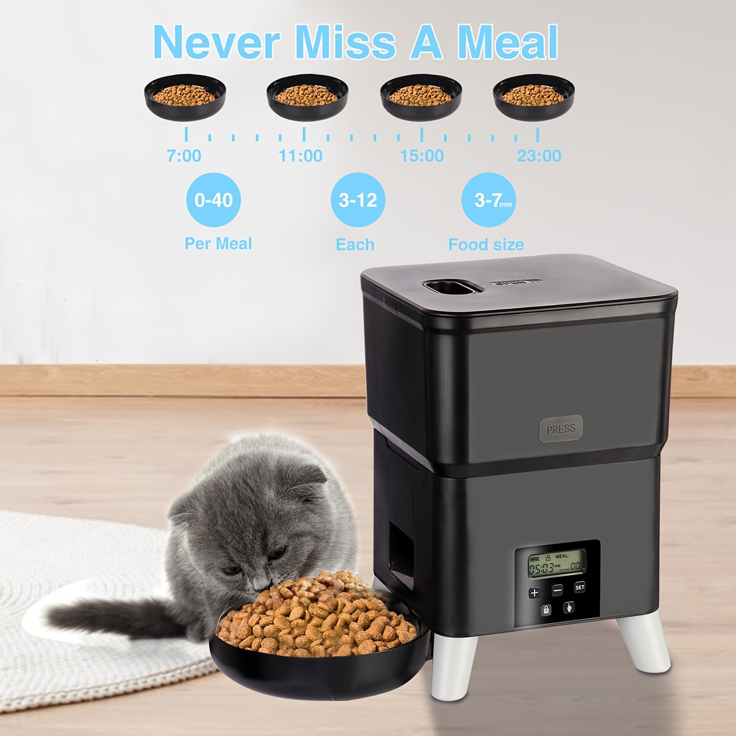 3L Smart Automatic Pet Feeder with Timer - USB & Battery Powered, Slow Feed Dispenser for Cats and Dogs, Plug Not Included